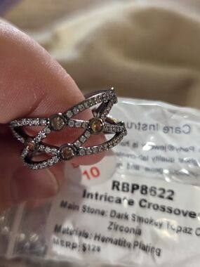 Intricate Crossover Ring with Brown Topaz Accents in Silver